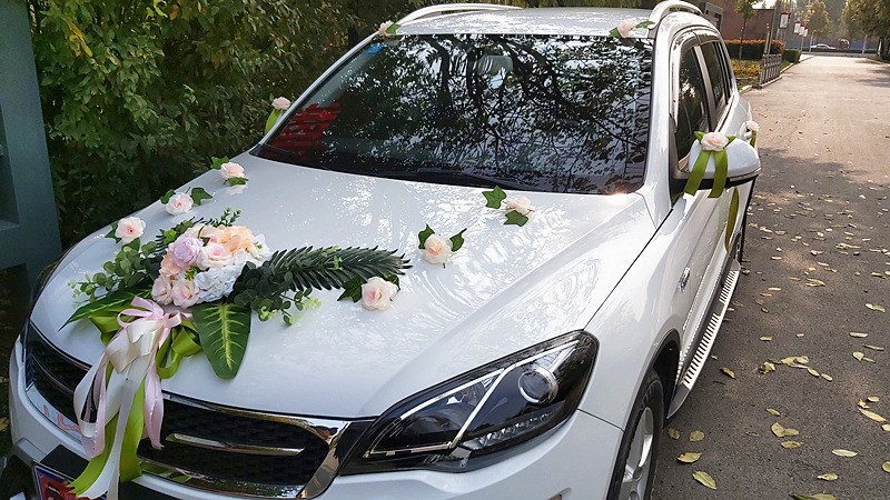 婚车装饰套装车头花主婚车结婚花车中式森系装饰车队拉花仿真布置