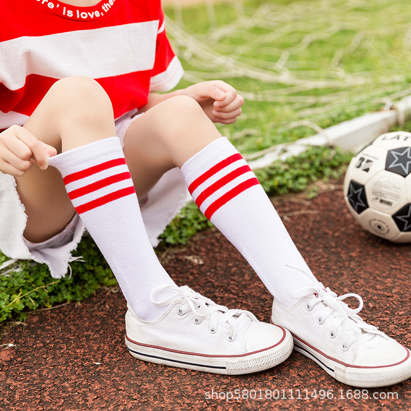 儿童袜子夏季薄款中长筒足球袜春男女童白袜三条杠运动休闲袜童袜