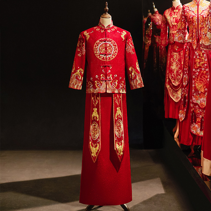 秀禾服新郎2023新款男士敬酒服中式男装结婚礼服复古唐装中山装春