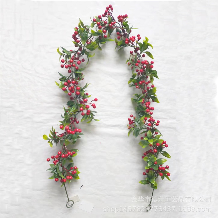 DSEN Cross-Border E-Commerce Factory Direct Sales Christmas Spring Scene Ornaments Chinese Hawthorn Green Leaf Bracelet Rattan Decoration