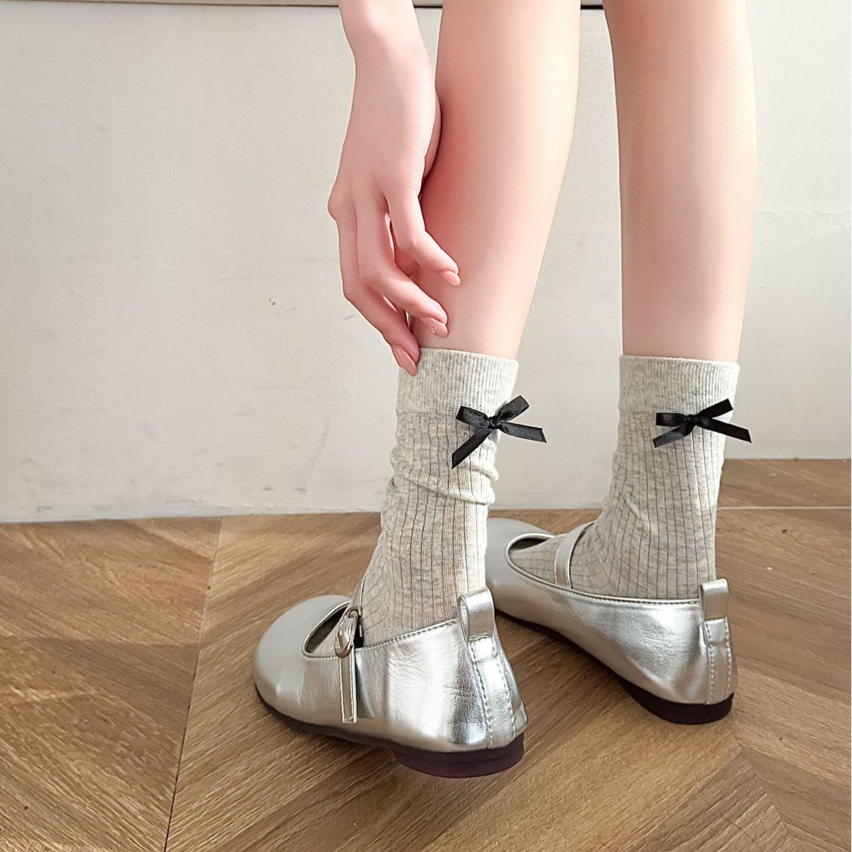 春夏薄款洛丽塔袜子女中筒袜竖条纹jk风日系堆堆袜甜美蝴蝶结长袜