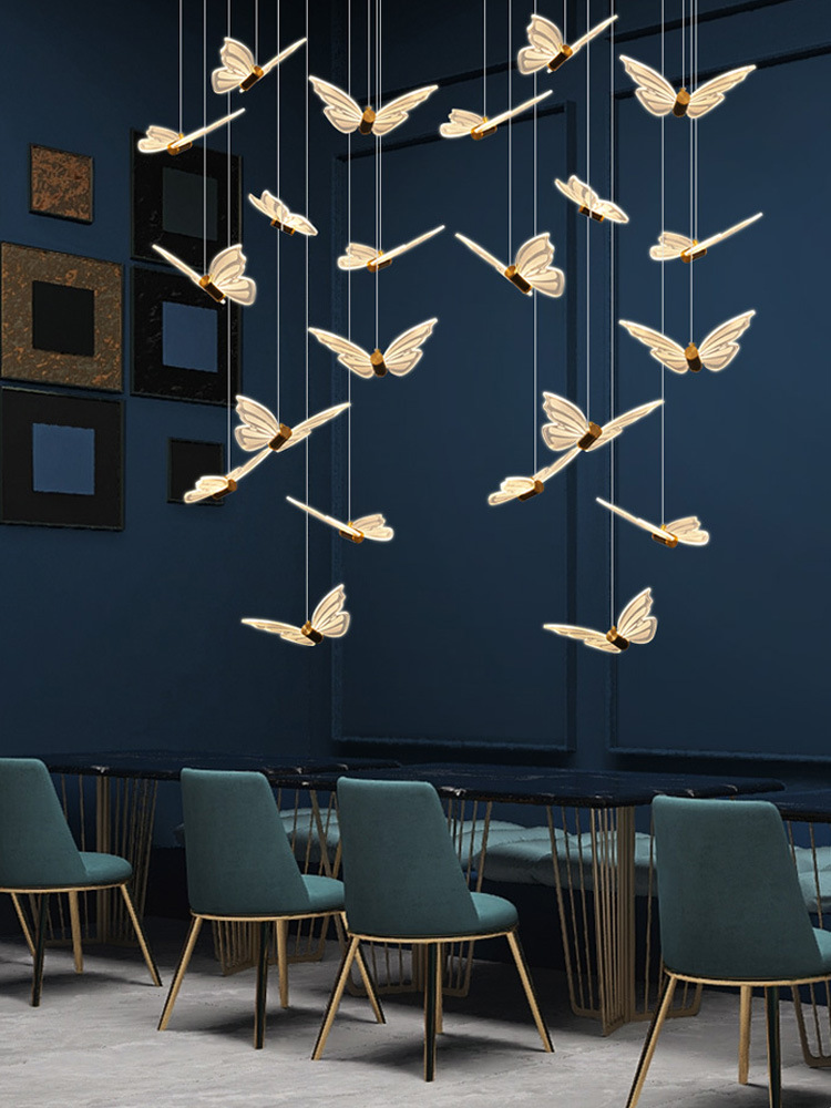 楼梯吊灯北欧灯具创意个性餐厅灯现代简约客厅灯蝴蝶复式楼大吊灯