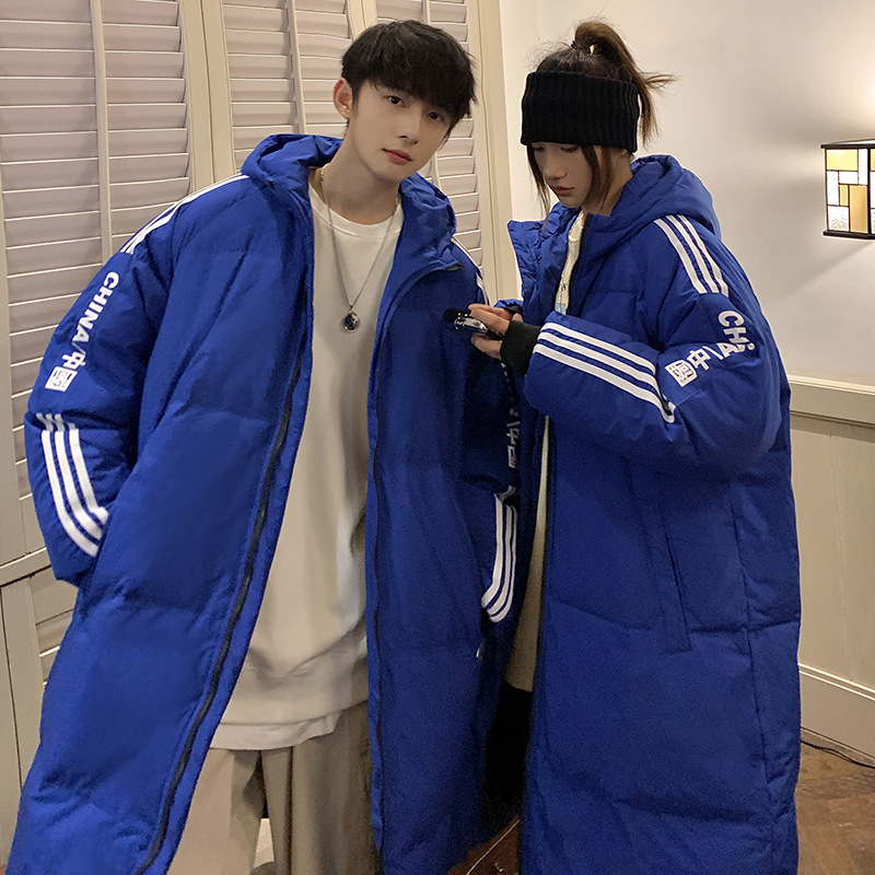 Men's Winter down Jacket Mid-Length Couple Warm Hooded Jacket Youth Fashion Trends Men's White Duck down