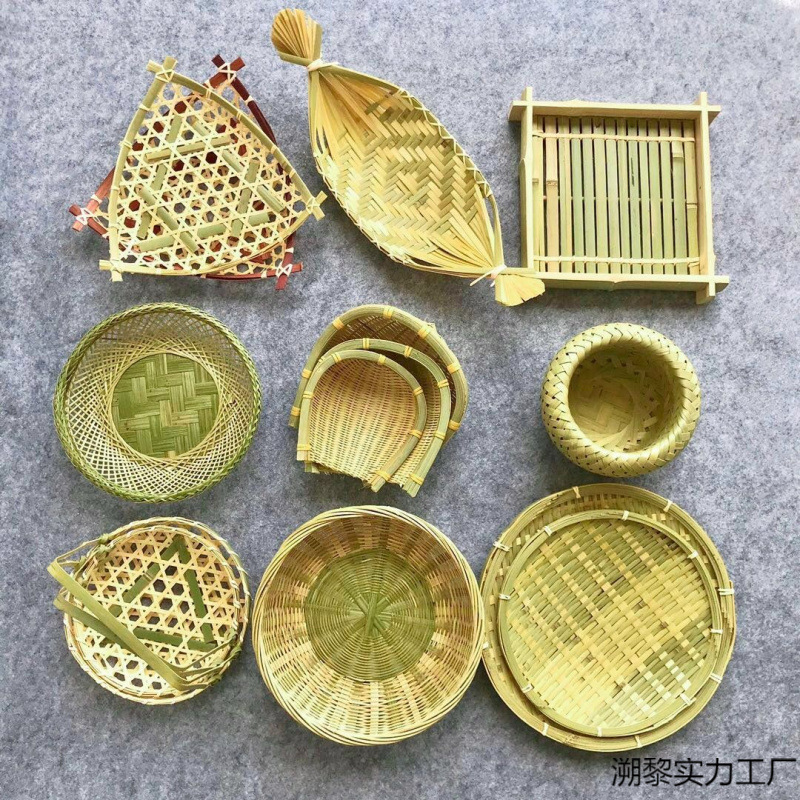 创意编织竹果盘果篮小竹筐子竹制品摆放小吃篮客厅水果点心收纳筐