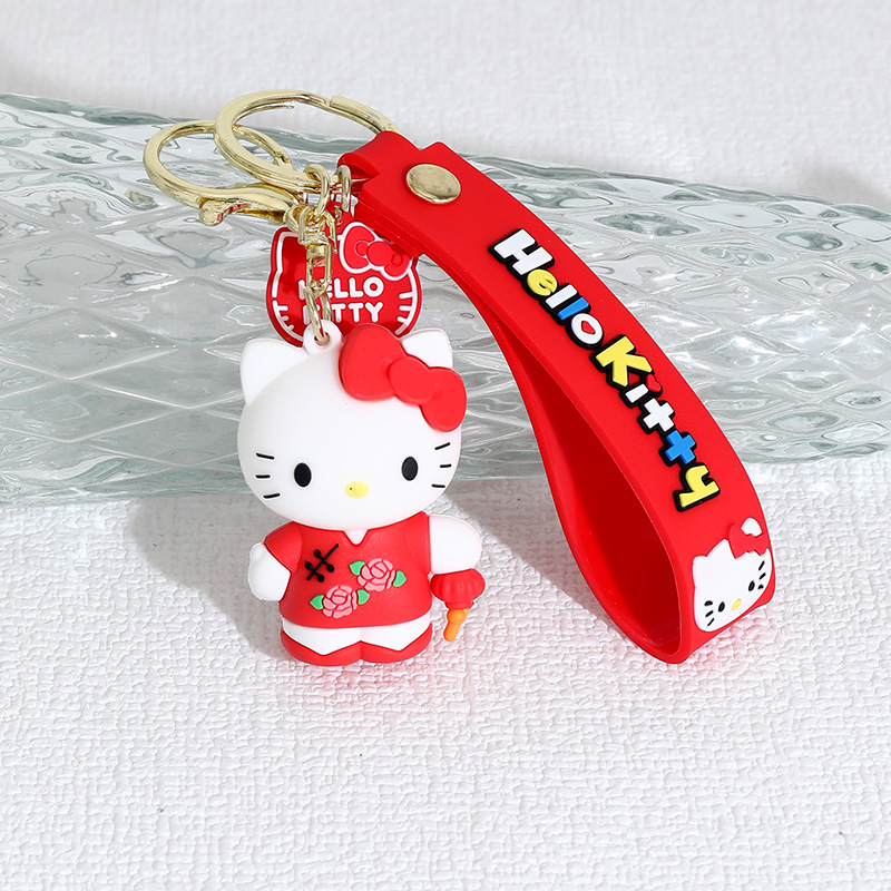 New Cartoon Crossdressing Hello Kitty Silicone Doll Keychain Pendant Couple Bags Car Hellokitty Gift