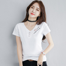 夏装棉2氨纶2XL5条纹短袖t恤女46953XL实拍增加白色黑色黄色彩棉