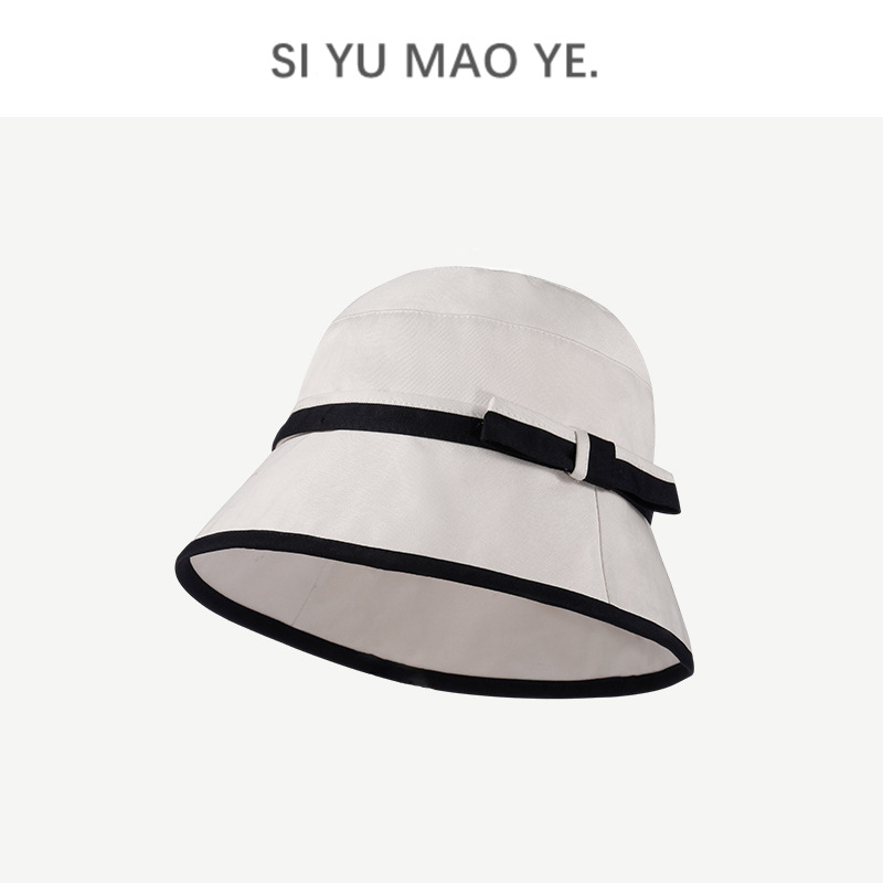 2022 Two-Color Patch Bow Fisherman Hat Women's Niche Designer Japanese and Korean Style Sun-Proof Sun Bucket Hat Casual