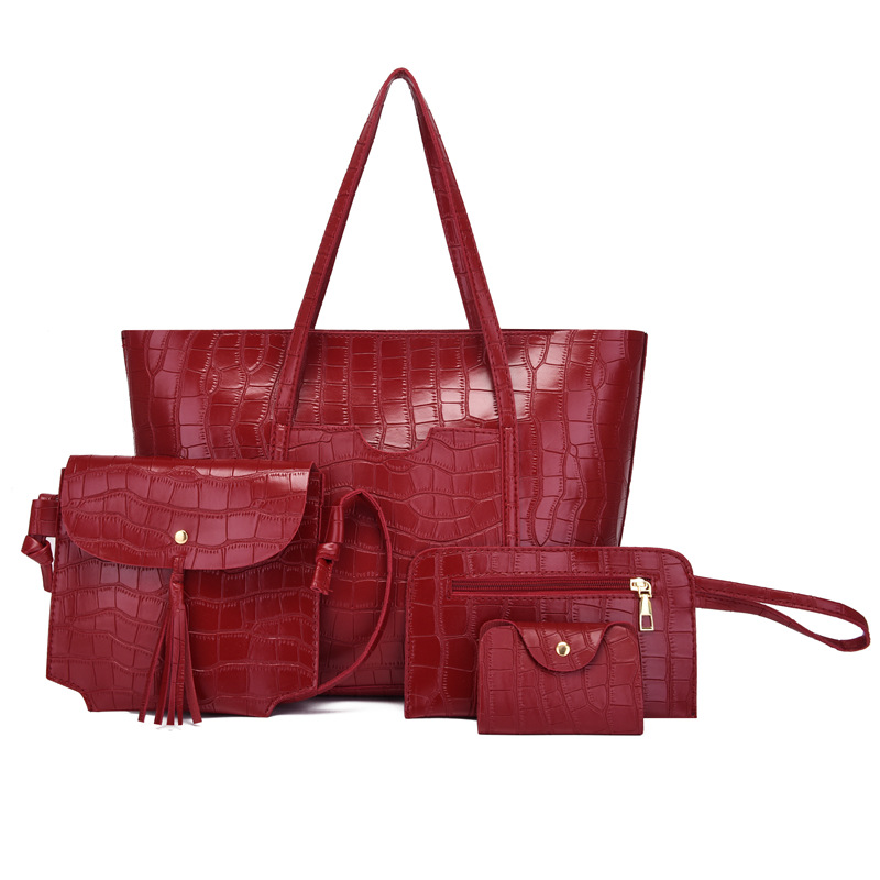 Women's Bag 2021 New European and American Retro Four-Piece Stone Pattern Portable Large Capacity Shoulder Messenger Bag