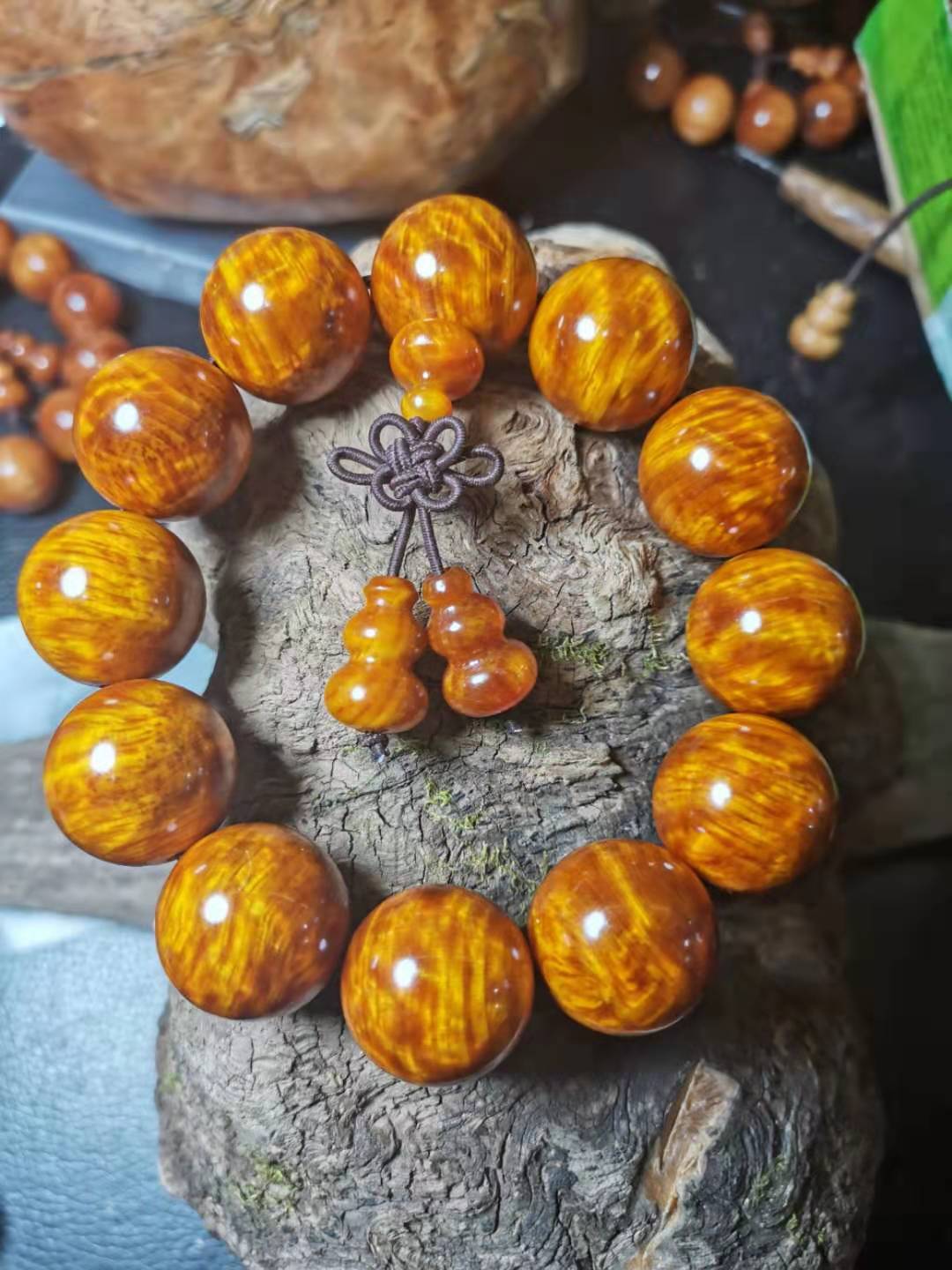东北琥珀木原木料松明子沉化老料北沉香手串全透固化手串玉化佛珠