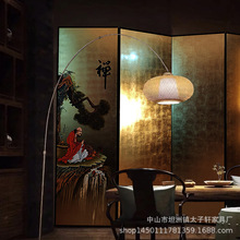 新中式手绘漆画金箔屏风古典国风茶室酒店客厅沙发背景装饰中古风