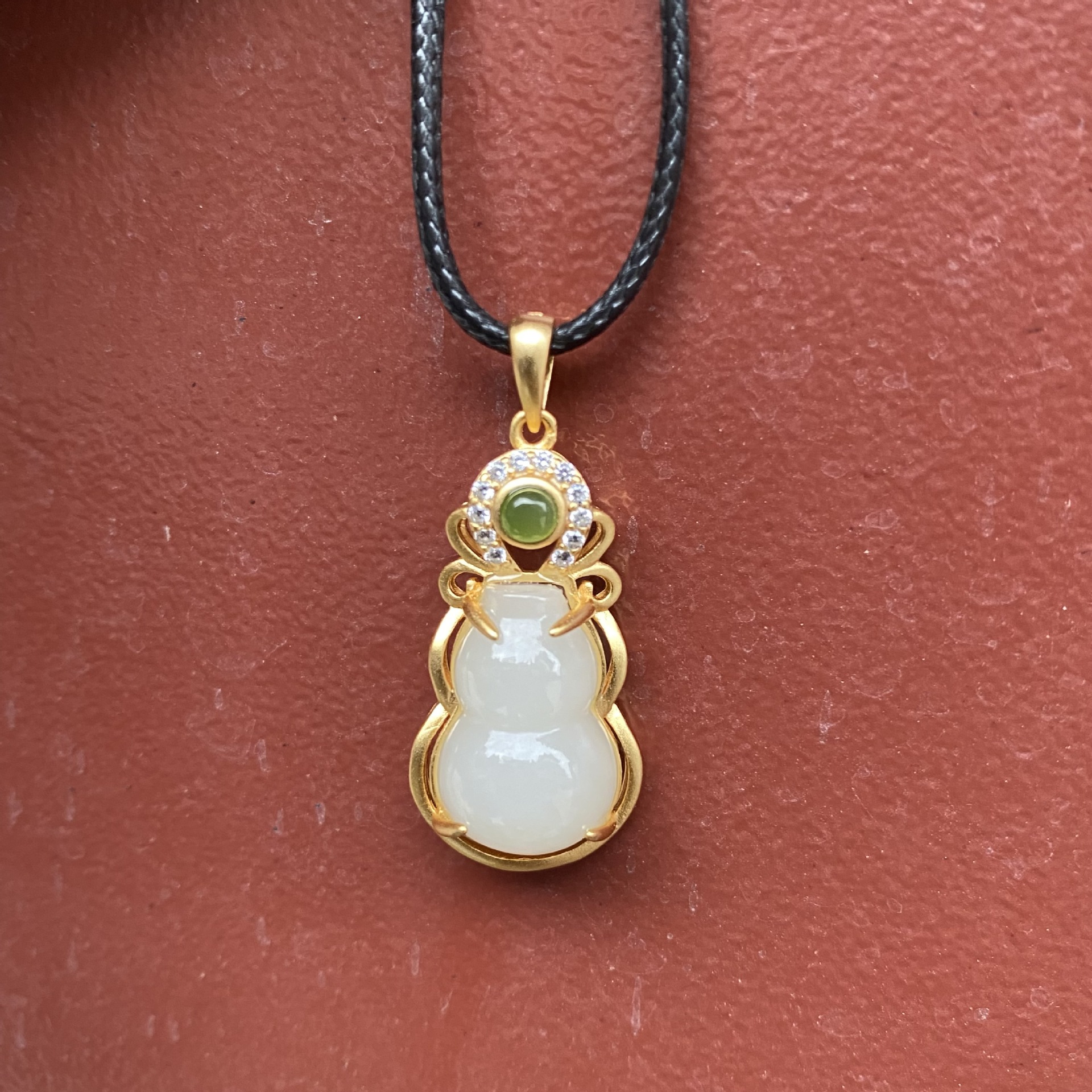 925银镶和田玉葫芦吊坠 白玉葫芦镶嵌玉石锁骨链小巧女款项链