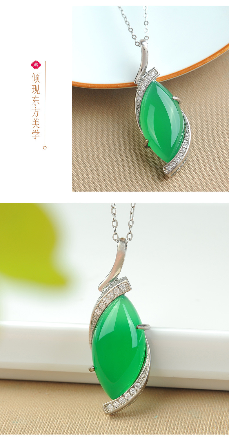 925镶嵌玉髓马眼吊坠豪华绿玉髓挂件直播货源供应白金色镶钻吊坠