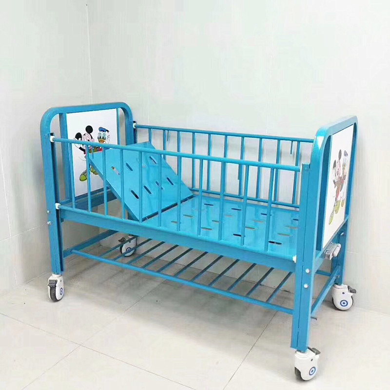 医院儿科用钢制喷塑单摇双摇护理床 医用婴儿床 大护栏儿童输液床