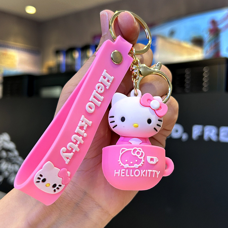 Factory Wholesale Tea Cup Hello Kitty Hello Kitty Cartoon Lovely Key Buckle Pendant Schoolbag Pendant Girl Student Pendant