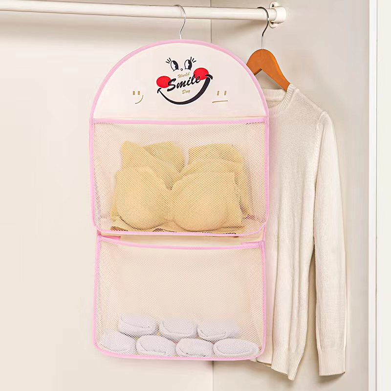smiling face multi-layer optional sock storage bag wardrobe hanging underwear underwear organize the bag wall-mounted hanging net pocket