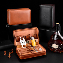 茄龙雪茄盒雪松木保湿盒便携式旅行四支装配雪茄打火机雪茄剪套装