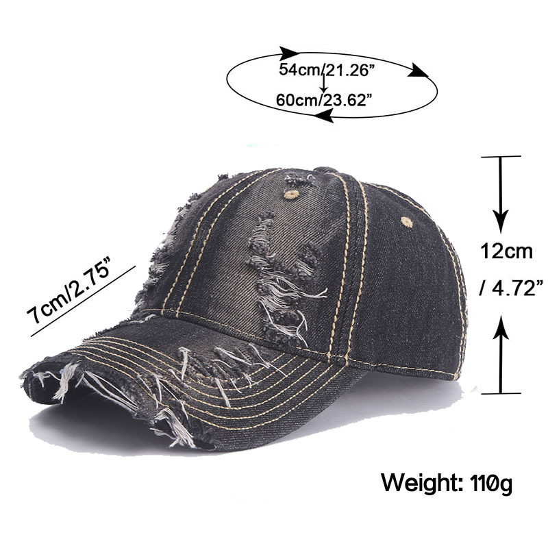 2024 New Cotton Denim with Hole Baseball Cap High Quality Denim Washed Distressed Sun-Poof Peaked Cap Wholesale