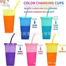 夏季新品创意水杯PP食品材质冷水变色吸管果奶茶塑料杯促销