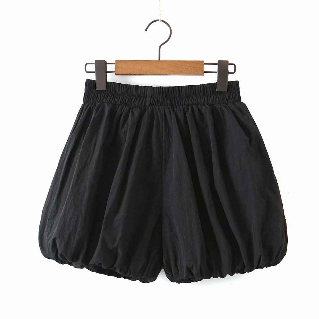 夏季新款韩版黑色松紧高腰松宽花苞泡泡裤a字短裤女速卖通