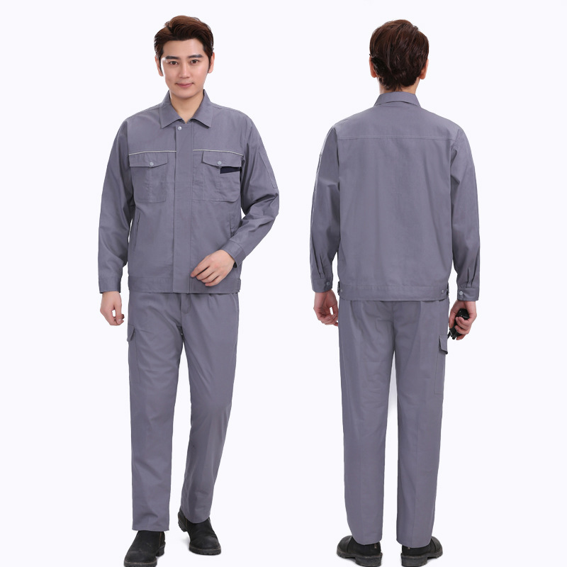 夏季纯棉劳保服男薄款长袖套装电工化工厂工作服车间透气工装上衣