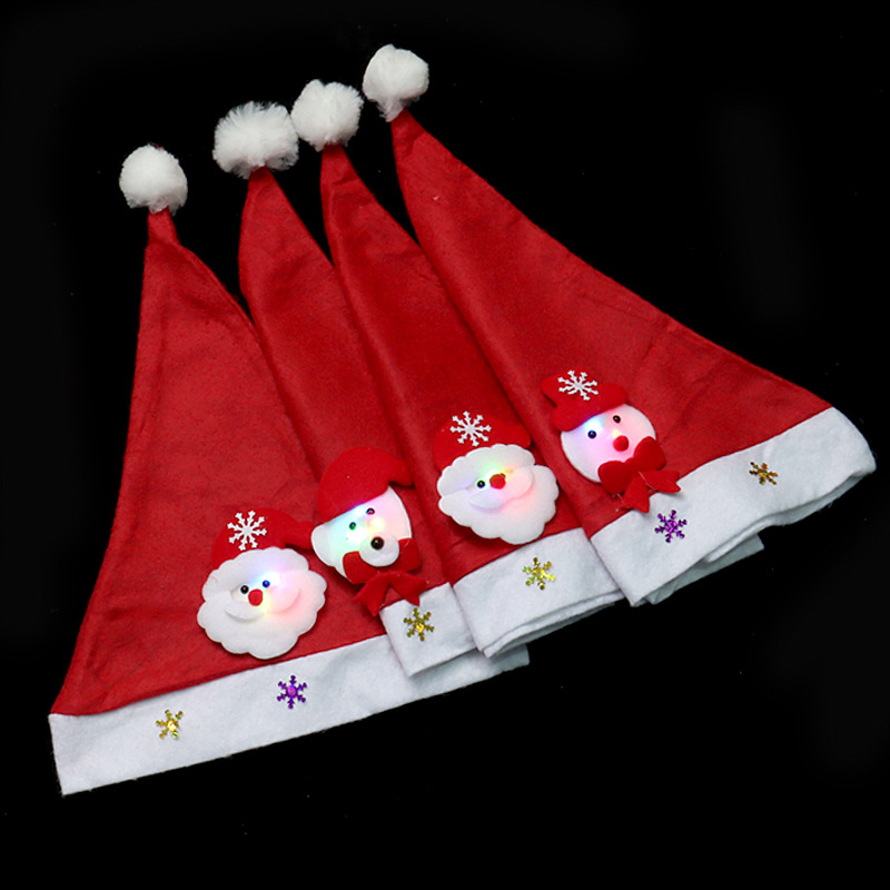 Glowing Christmas Hat Christmas Gift Adult and Children Led Flash Santa Claus Decorations Factory Wholesale