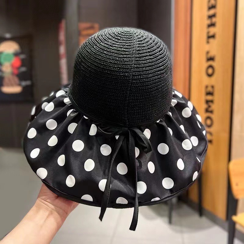 Hat Spring and Summer Female Face-Covering All-Match Sun Protection Hat Bucket Hat Polka Dot Sun Hat Girl's Cap Straw Hat Uv Protection Cover Face