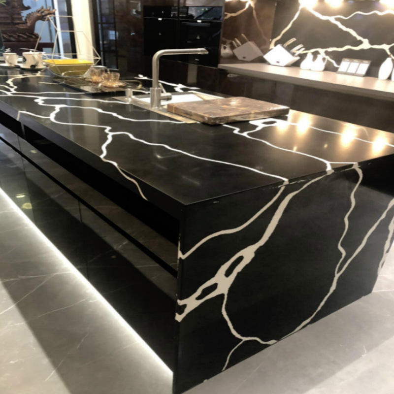 云浮石材石英石人造石黑色浴室洗手台台面家装厨房更换橱柜灶台