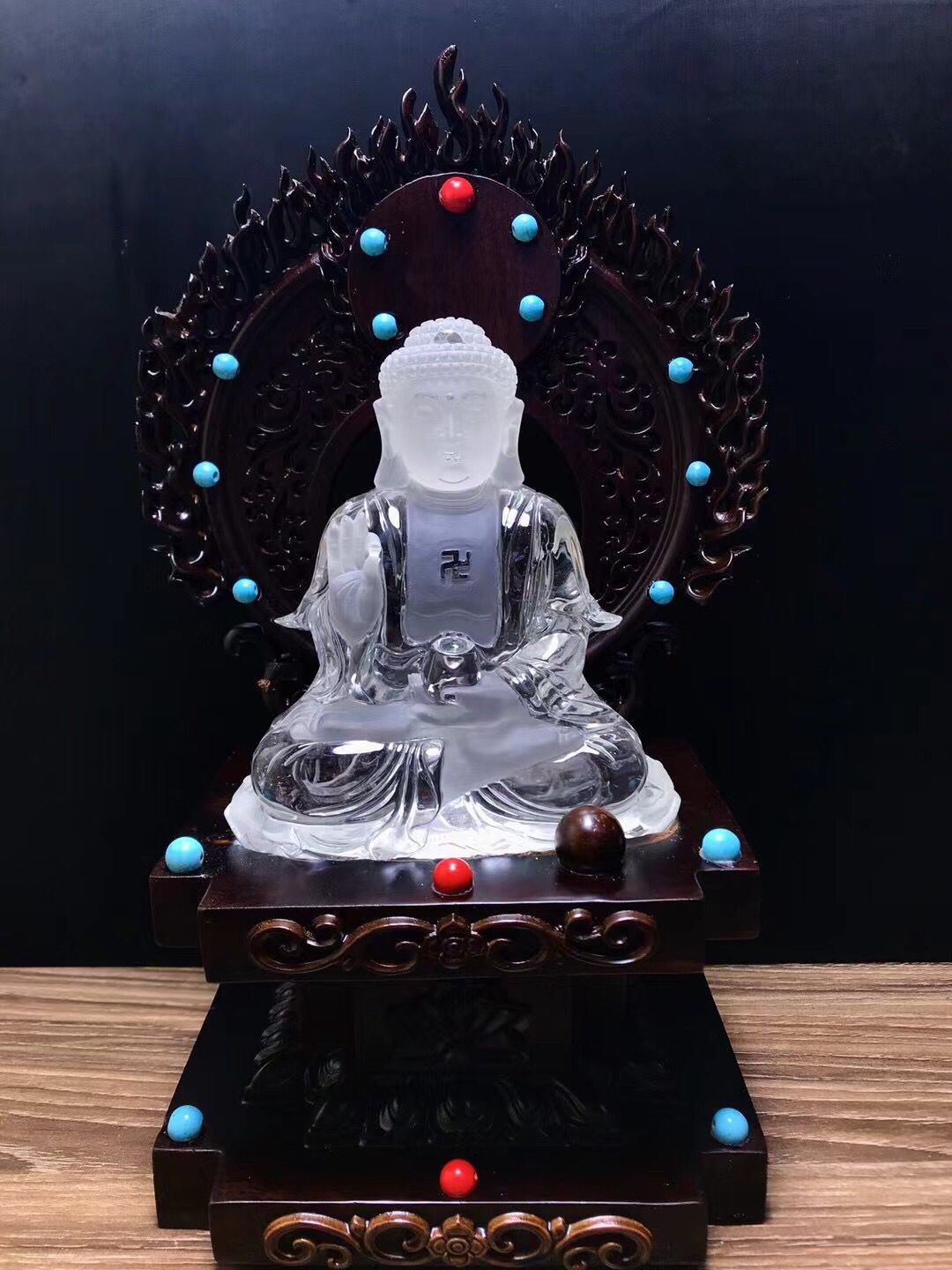 天然水晶白水晶观音佛像阿弥陀佛地藏王释迦摩尼西方三圣财神摆件