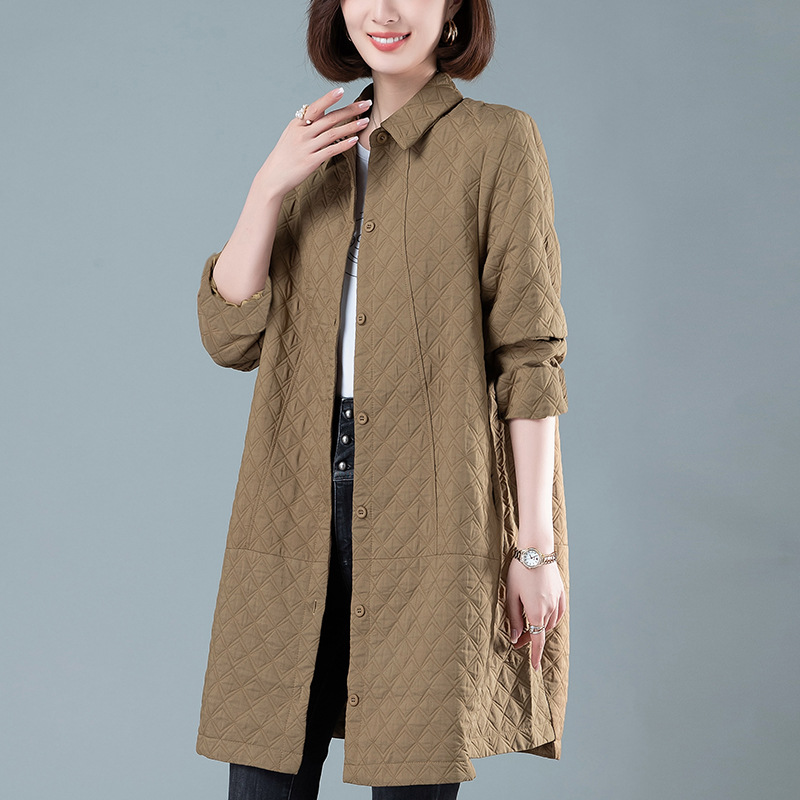 菱形格中长款外套女2024春秋新款高级感中年妈妈洋气宽松休闲风衣