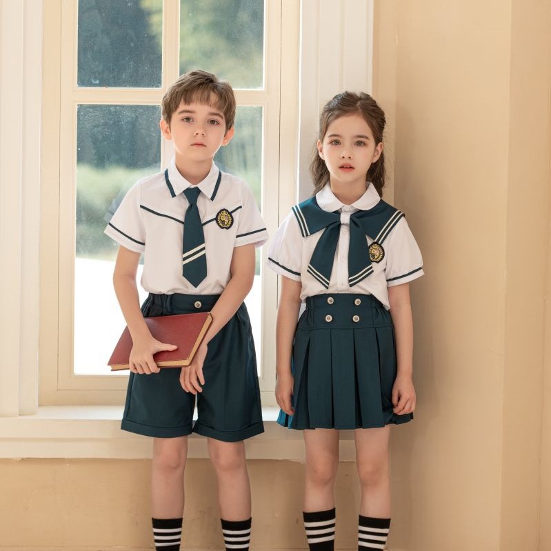 夏季新款幼儿园园服中小学生校服学院风短袖衬衫英伦风两件套夏装