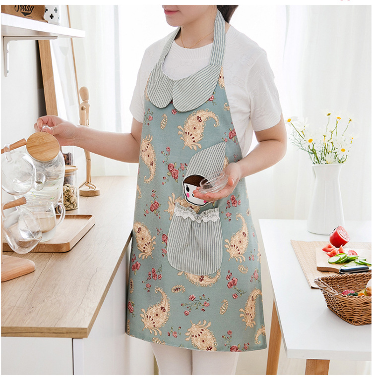 带袖围裙罩衣无袖纯棉围裙女时尚文艺工作画画咖啡店家用防水厨房
