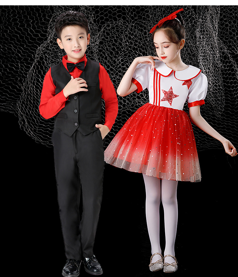元旦儿童合唱服装演出服男女童礼服中小学生表演朗诵纱裙大合唱团