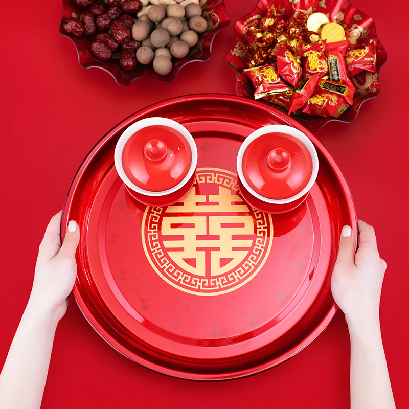 Wedding Celebration Supplies Red Metal Washbasin Yuanxi Fruit Tray Tray Dowry Gilding Thickened Washbasin Fruit Plate Wholesale