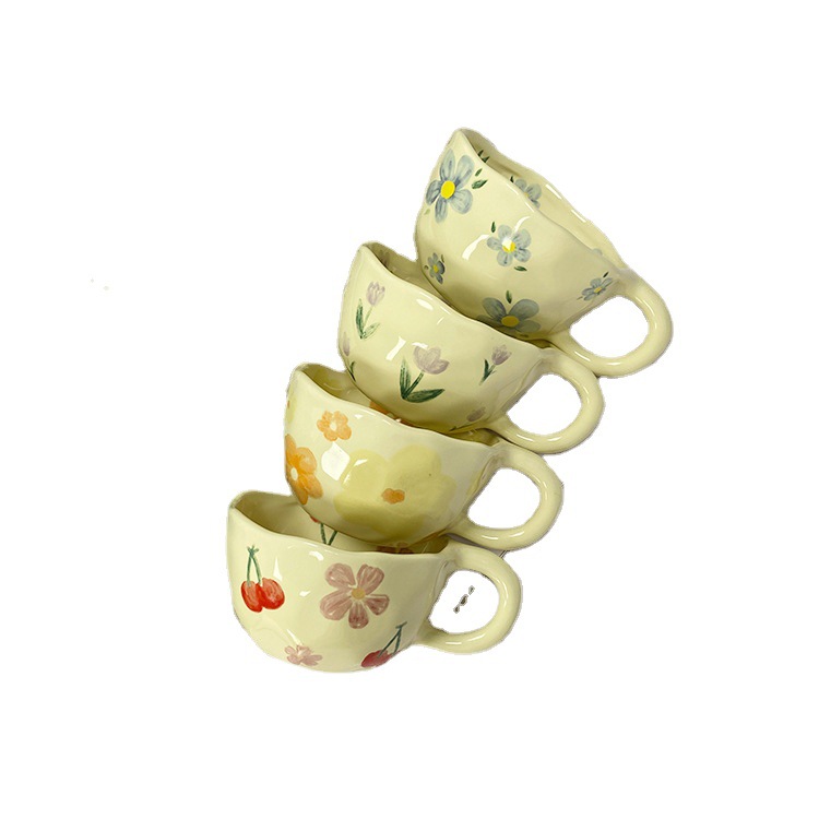 Korean Ins Handmade Ceramic Coffee Cup Flower Creative Mug Good-looking Breakfast Cup Juice Cup Milk Cup