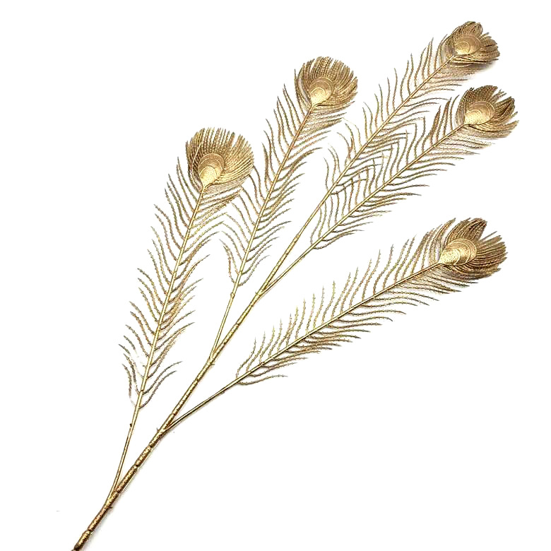 金色5叉凤尾叶 单支孔雀草福桶配件插花花艺装饰花年宵花假花配花
