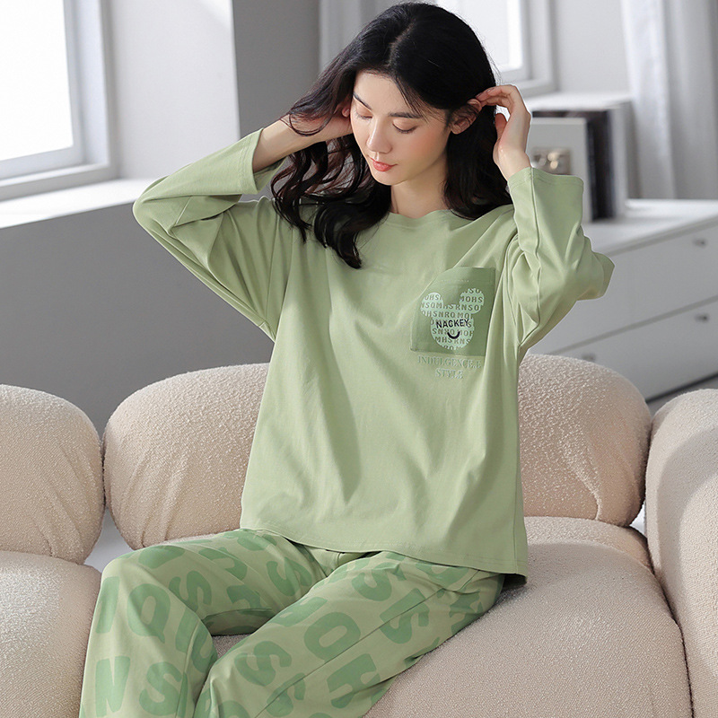 2023 New Women's Spring and Autumn Pajamas Long Sleeve Cotton Cartoon Loose Girl Autumn and Winter Homewear