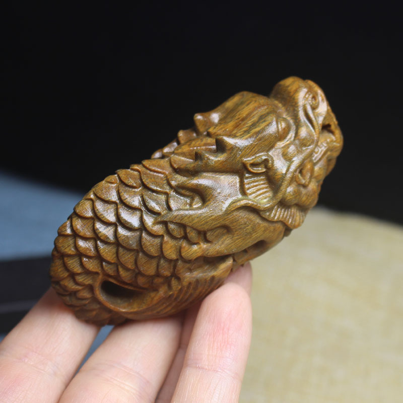 阿根廷绿檀鱼化龙手把件 龙鱼木雕挂件摆件家居文玩盘玩带清香