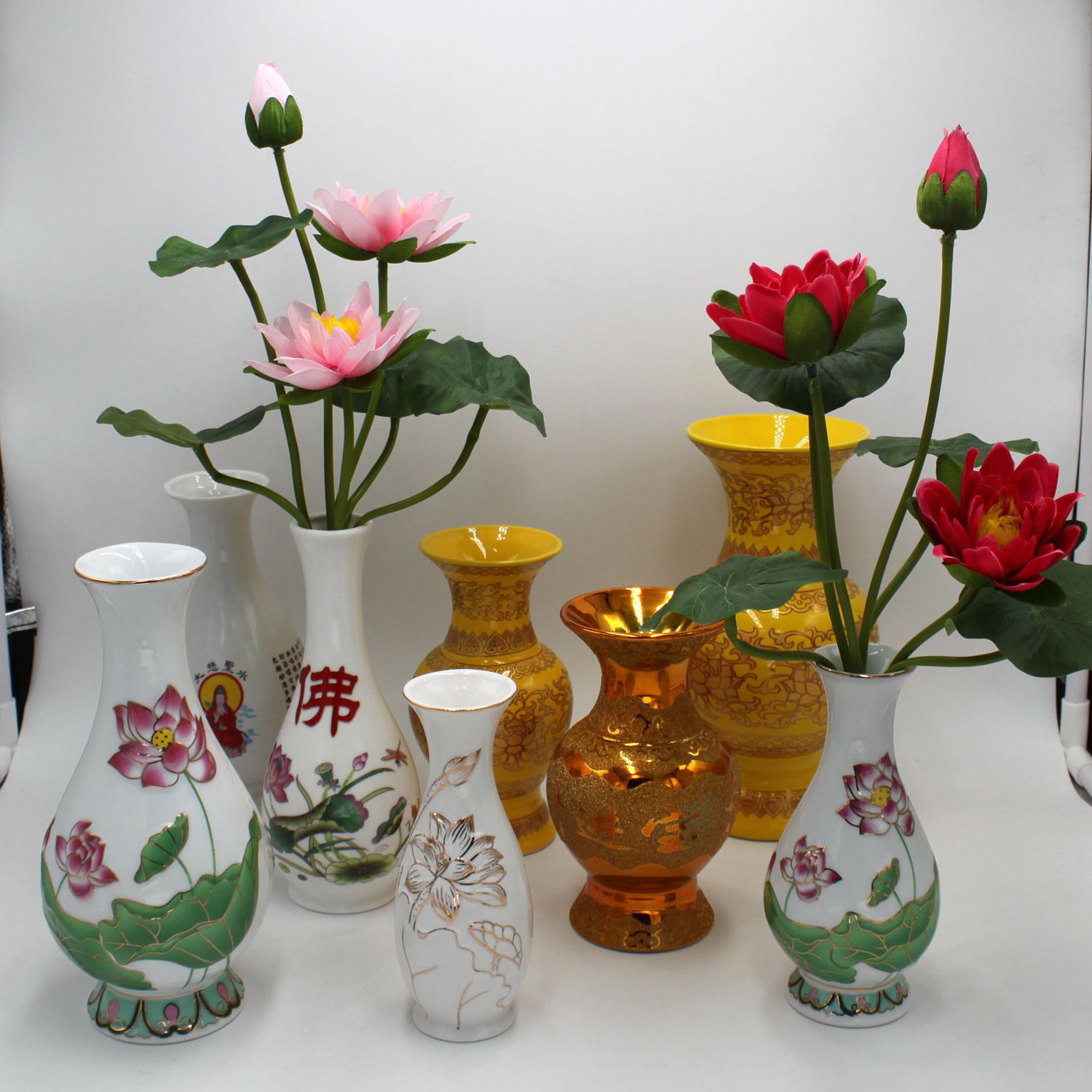 陶瓷供佛花瓶佛堂供佛荷花莲花佛前供奉佛具玉净瓶观音花财神花