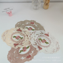 复古隔热垫蕾丝餐垫刺绣花片玫瑰贴花桌布窗帘沙发布艺拍照背景