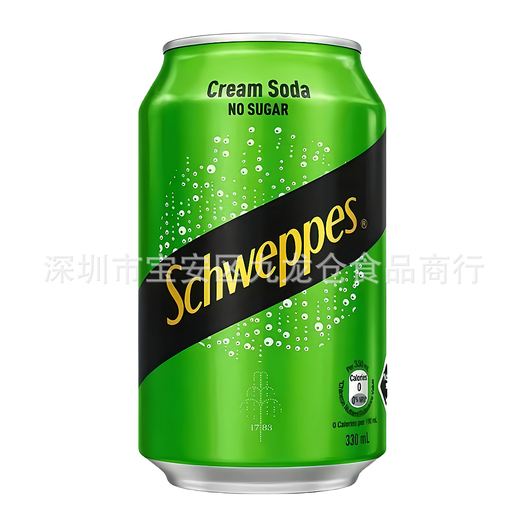 批发香港进口schweppes玉泉忌廉无糖奶油味苏打汽水碳酸饮料330ml