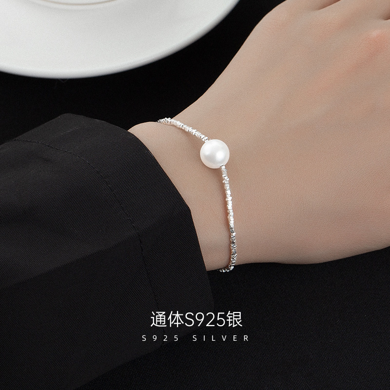 s925纯银碎银几两珍珠手链女原创设计小众设计波光粼粼手饰品