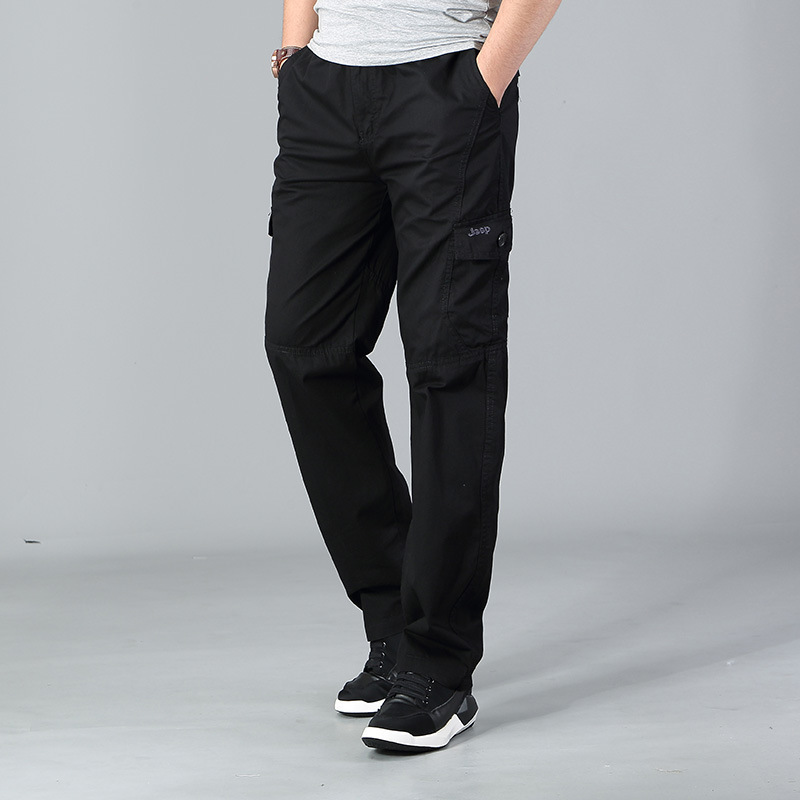 Cross-Border European and American Men's Work Pants Spring and Autumn Thin Fat Guy Workwear Casual Trousers Men's Middle-Aged Outdoor Overalls