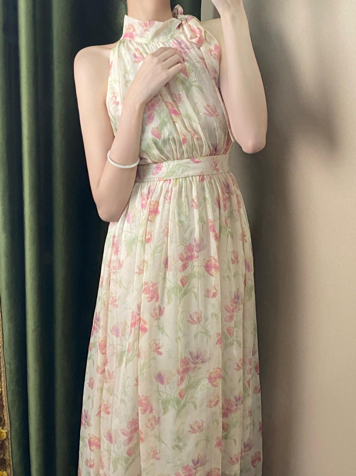 6552#法式挂脖连衣裙吊带裙气质别致收腰修身女夏季