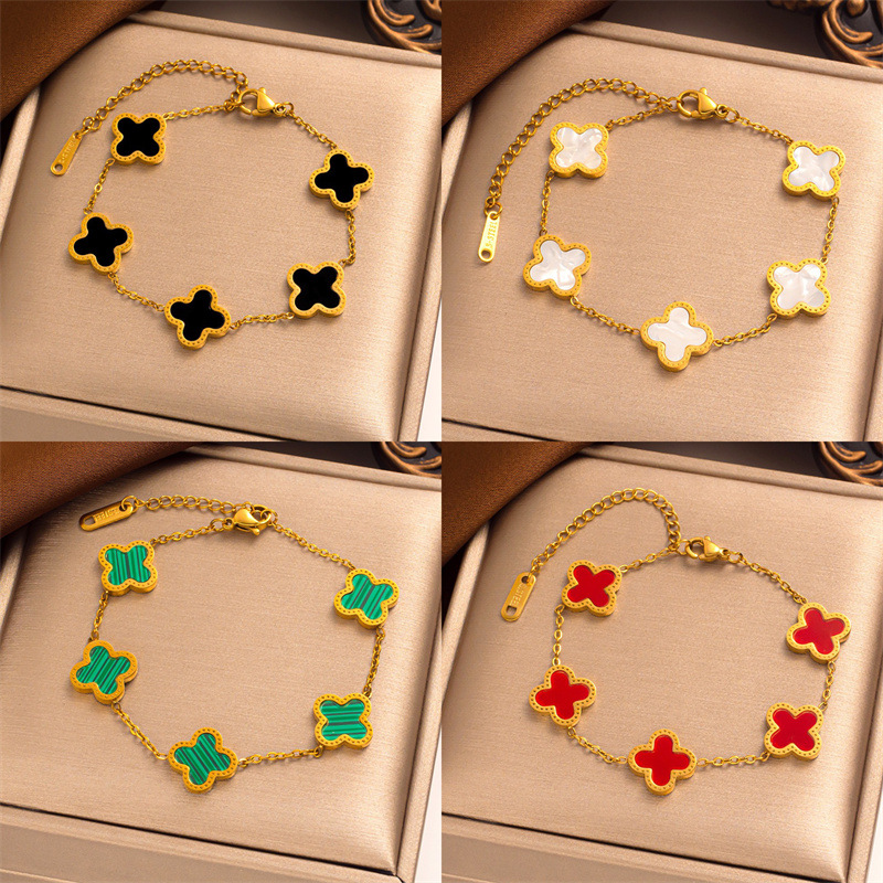 幸运钛钢四叶草手链韩版情侣简约手链18k玫瑰金色不褪色钛钢手饰