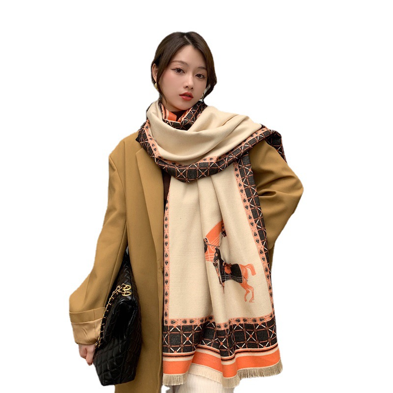 Autumn and Winter New Duplex Printing Mesh Horse Thickened Warm Scarf Office Air-Conditioned Room Nap Cloak Talma