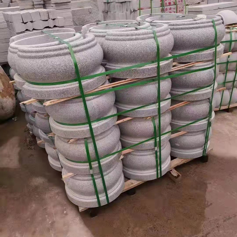 大理石石材路障石柱 停车场人行道障碍挡车柱芝麻灰拦路石桩批发