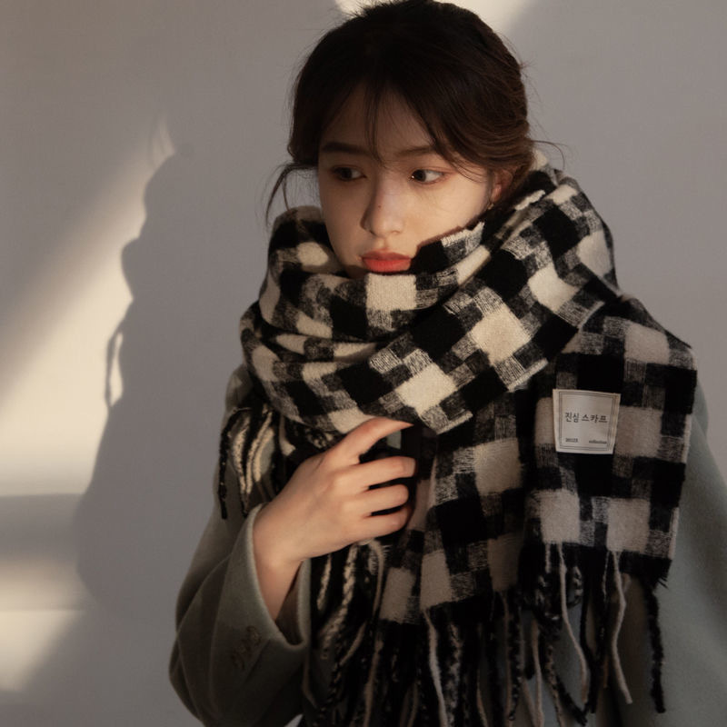 New Scarf Winter Korean Style Versatile Men's and Women's Cashmere Mixed Color Plaid Scarf Thickened Warm Student Shawl