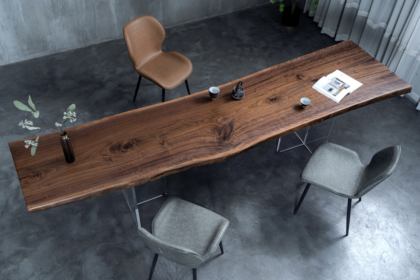 北美黑胡桃木实木大板自然边原木整板实木大板桌茶桌茶台办公桌