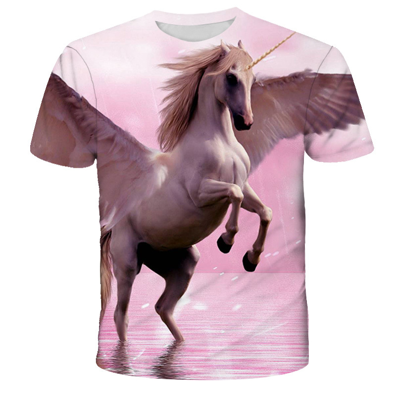 夏季海外新款独角兽印花短袖时尚凉爽童装t恤欧美热款女童衣服