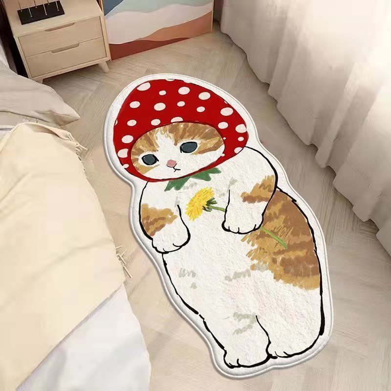 Cross-Border Cute Cartoon Cat Foot Mat Crystal Velvet Printed Carpet Living Room Bedroom Bedside Carpet Children's Room Floor Mat